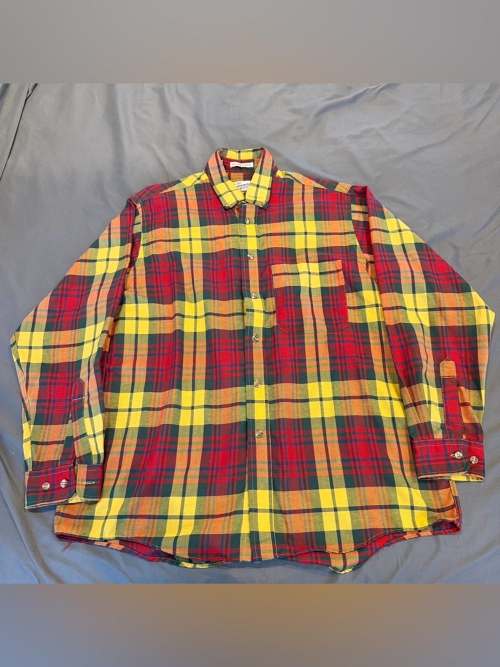Sears Roebuck Plaid‎ Shirt L Large Button Up Single Needle Long Sleeve Vintage